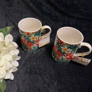 I. Godinger & Co Tropical Coffee Mugs with Parrots NWT Set of 2 Mugs